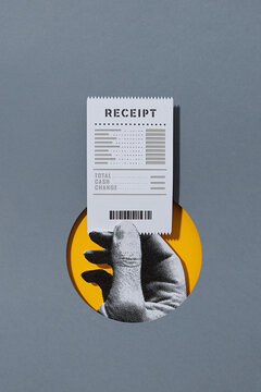 Hand holding a receipt. Collage