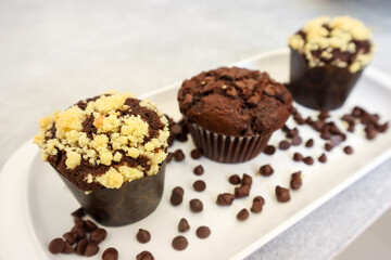 Chocolate muffin or cupcake with crumble topping