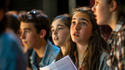 Obraz premium some young teen teenager actress and actors on a theatre rehearsal
