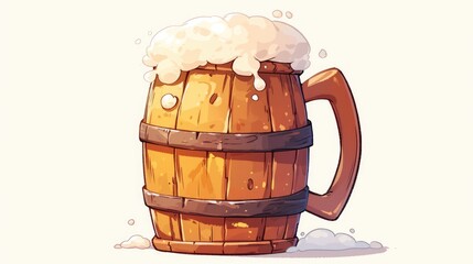 2d illustration design of a wooden beer mug set against a clean white background