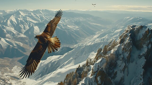 A regal image of a falcon in flight, captured in mid-air with its wings outstretched, embodying grace and power in its majestic form