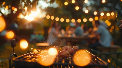 Defocused laughter and chatter fill the air as a backyard barbecue blurs into the background with glistening grill marks and mouthwatering scents teasing the senses. .