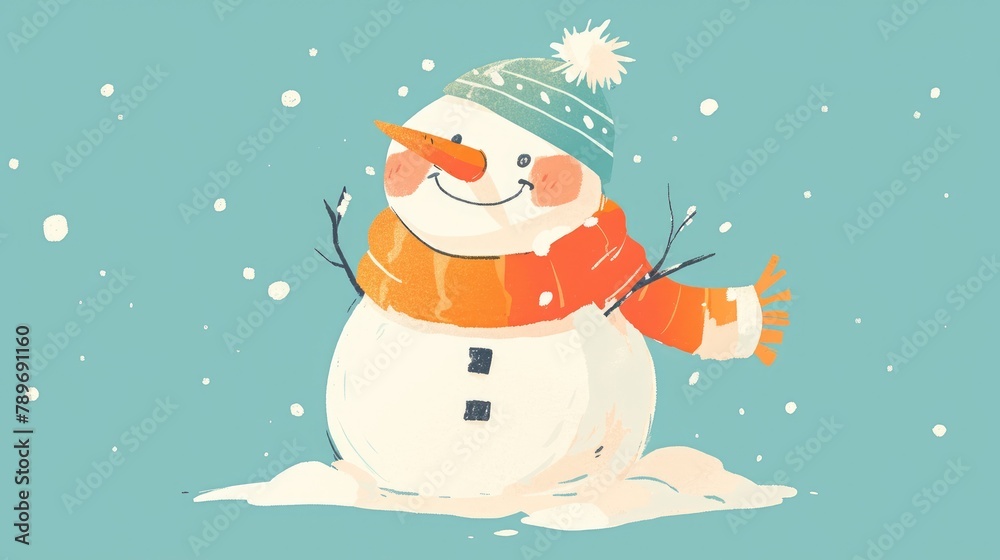 Canvas Prints A charming hand drawn snowman 2d sketch stands out against a plain background ready to add a delightful touch to your infographic website or app design