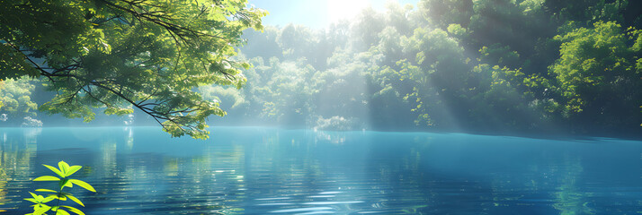 Serene Autumnal Lake Encased Within a Vibrant Forest Under a Clear Blue Sky