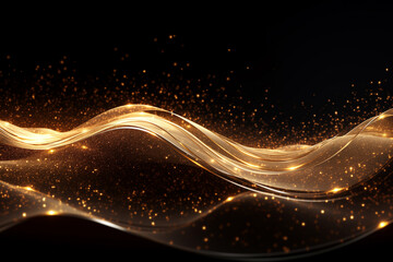 Fototapeta premium Modern gold wave line smooth and particle abstract on black background