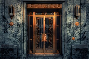 Fototapeta na wymiar Old Bank Door, Art Deco Enter, Luxury Treasury Door, Ornate Bank Gate, Art Nouveau Architecture
