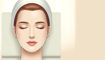 Close-up of woman enjoying luxury spa facial with serene expression. Woman's dewy skin highlighted during a spa facial treatment. - obrazy, fototapety, plakaty