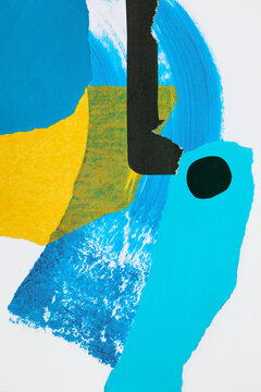 Modern abstract collage with different collage forms and paint