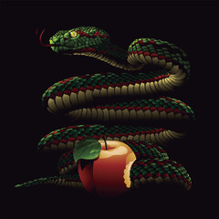 snake with Eden´s apple, deliver us from evil, vector art illustration.