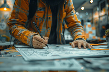 Fototapeta premium A entrepreneur brainstorming ideas and drafting business plans, laying the groundwork for a successful venture. Concept of entrepreneurial vision. Generative Ai.