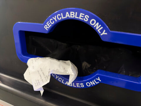 Receipt for take out food in recycle bin 