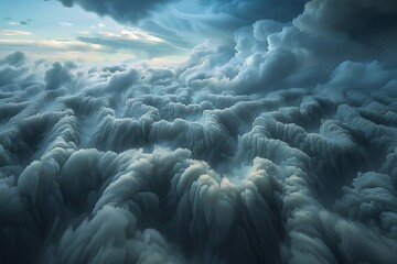 : A surreal cloudscape where the clouds form an intricate maze-like pattern.