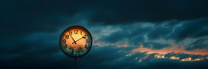 Visual Explanation of Post Meridiem (PM) Time Through Classic Wall Clock Against Evening Sky