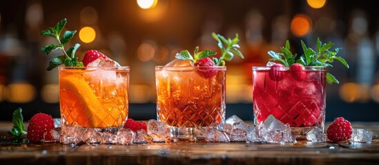 Trio of Varied Drinks in Glasses