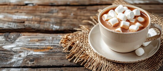 Fototapeta premium Steaming Cup of Hot Chocolate With Marshmallows