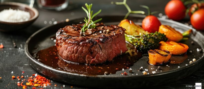 Plate of Steak and Vegetables on Table