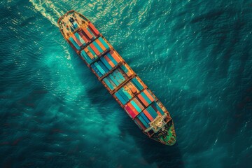 Huge Container Tanker at Sea, Cargo Concept, Loaded Container Ship, Generative AI Illustration