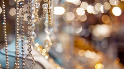 A bokeh effect sets the stage for a dazzling exhibit of glistening gems and intricate designs in this defocused background image. The soft focus adds a sense of sophistication and .