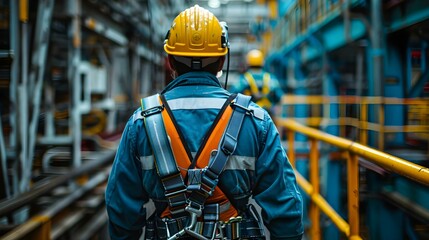 Safety-First Focus in the Industrial Maze. Concept Workplace Hazards, Protective Gear, Emergency Procedures, Safety Inspections - obrazy, fototapety, plakaty