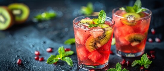 Refreshing Fruit Drinks on Table