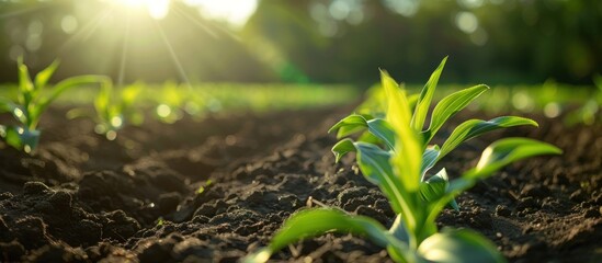 Young Corn Seedling Growing in Dirt