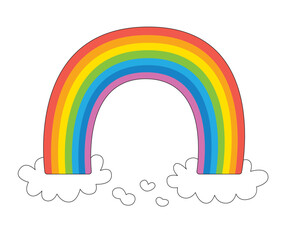 Rainbow and clouds cartoon doodle vector illustration