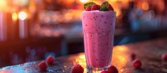 Pink Smoothie With Fresh Raspberries