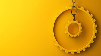 Yellow paper silhouette of a pulley. mechanical design concept on yellow background. 