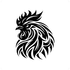 rooster; chicken in modern tribal tattoo, abstract line art of animals, minimalist contour. Vector