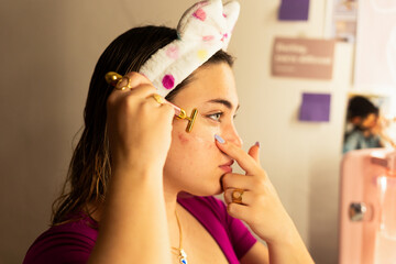 teen girl acne Skincare Routine with Facial Roller