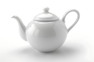: A white teapot, classic and ceramic, isolated on a white background.
