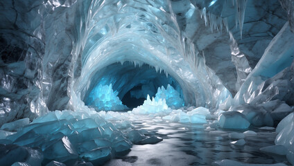 cave in the mountains, cave in a cave, blue ice cave - obrazy, fototapety, plakaty