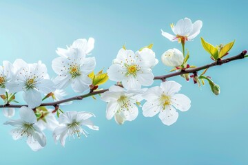 Obraz premium white cherry blossom flower or white sakura with blue sky background