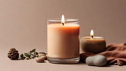 Obraz na płótnie Canvas Aesthetic candle mockup, branding minimalist aromatic candle earth colors created with generative ai 