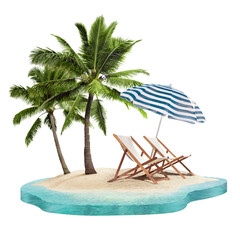 3D beach vacation png sticker on transparent background