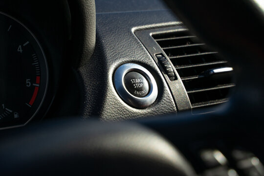 Close-up of a Car's Start Stop Engine Button