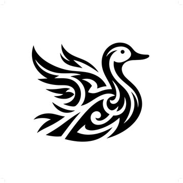 recommend clip art: duck; goose; swan in modern tribal tattoo, abstract line art of animals, minimalist contour. Vector