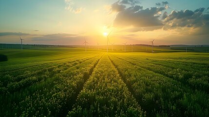 Eco Harmony: Wind Turbines at Sunset. Concept Renewable Energy, Sustainable Development, Nature Photography, Wind Power, Sunset Views