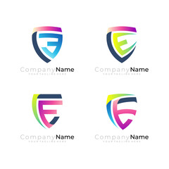 Set shield logo with letter E design combination, defense logos