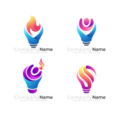 Group logo with bulb design, abstract bulb logo and people