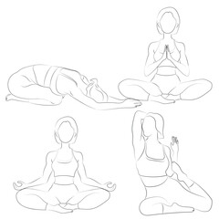 Vector lineart of girls in different yoga poses