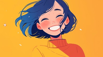 A cheerful female cartoon character radiating joy and positivity