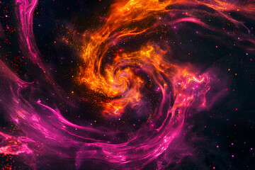 Vibrant neon galaxy with pink and orange cosmic swirls. Stunning abstract artwork.