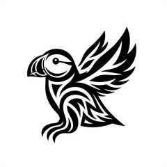 Puffin in modern tribal tattoo, abstract line art of animals, minimalist contour. Vector