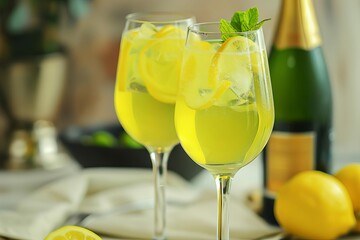 refreshing homemade limoncello spritz cocktail with sparkling wine and lemon garnish