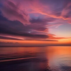 Fototapeta na wymiar A dramatic sunset over a calm ocean, with the sky painted in shades of orange, pink, and purple3