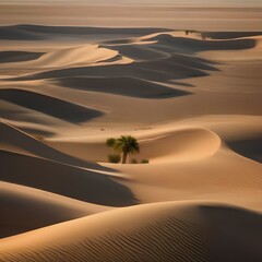 Fototapeta na wymiar A vast, empty desert with a single oasis of greenery1