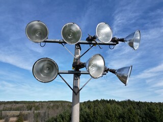 old stadium projectors close-up
