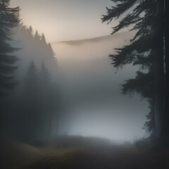 A dense fog rolling over a quiet, misty forest5