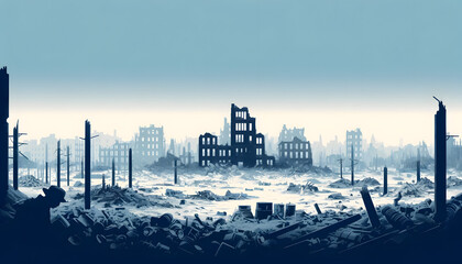 Echoes of Conflict: Minimalistic Depictions of a War-Ravaged City and Battlefield